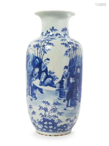 A Blue and White Porcelain Baluster Vase Height 17 1/2