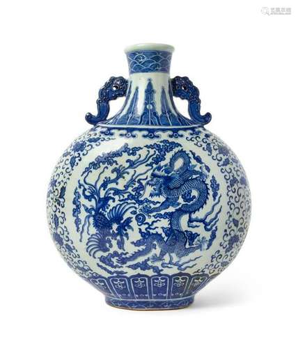 A Large Blue and White Porcelain  Dragon and Phoenix