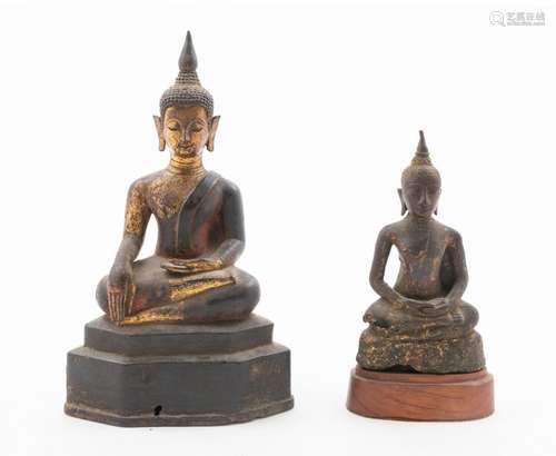 Two Thai Bronze Figures of Buddha Height of taller 10