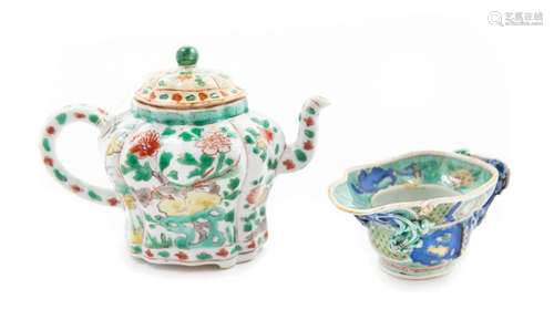 Two Famille Verte Porcelain Articles Teapot: height 4