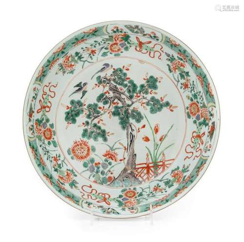 A Famille Verte Porcelain Basin Diam 12 1/2 in., 32 cm.