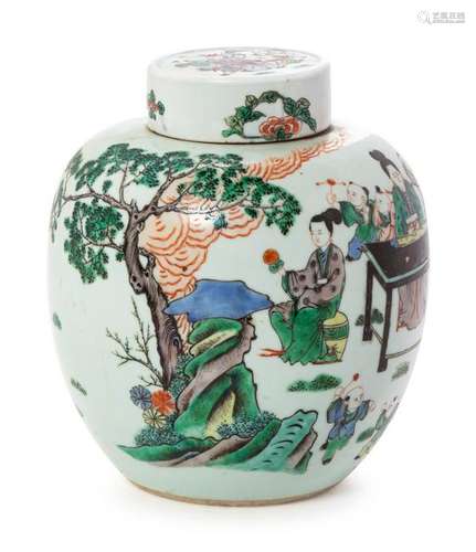 A Famille Verte Porcelain Covered Jar Overall: height