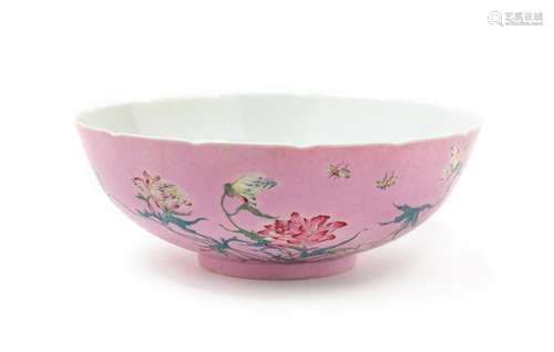 A Pink Ground Famille Rose Sgraffiato Porcelain