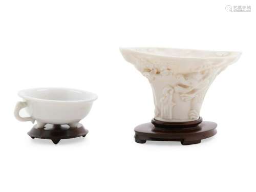 Two Blanc-de-Chine Porcelain Articles Larger: height 2
