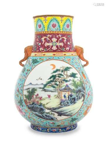 A Famille Rose Porcelain Zun Vase Height 13 5/8 in., 35