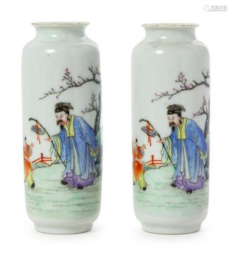 A Pair of Famille Rose Porcelain Vases Height 6 in., 15