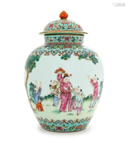 A Famille Rose Porcelain Covered Jar Height 11 1/4 in.,