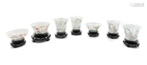 Seven Famille Rose Porcelain Cups Largest: diam 3 1/4