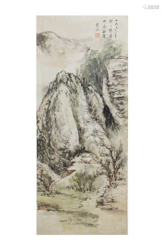 近现代 吴镜汀 青绿山水画