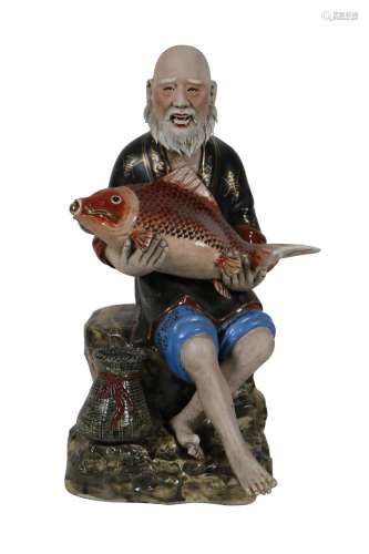 民国 聂梅魁款渔翁雕塑