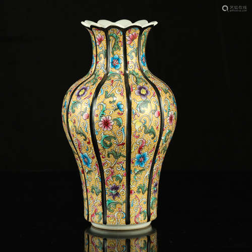 A Chinese Golden Ground Famille-Rose Porcelain Vase