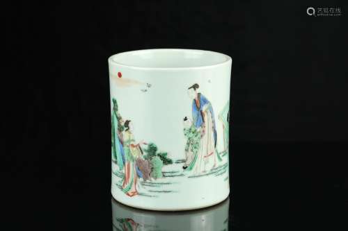A Chinese Wu-Cai Porcelain Brush Pot