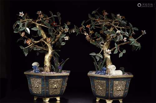 A Pair of Chinese Cloisonné Flower Pots Decorations