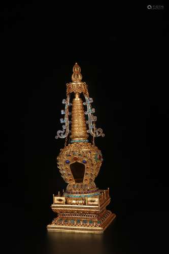 A Chinese Gilt Silver Buddha Tower