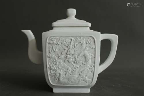 A Chinese White Glazed Porcelain Tea Pot, Wang Bingrong Mark