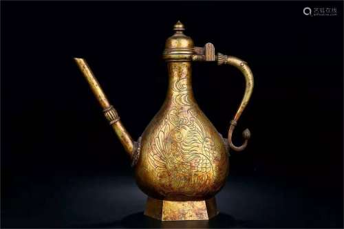 A Chinese Gilt Bronze Wine Pot