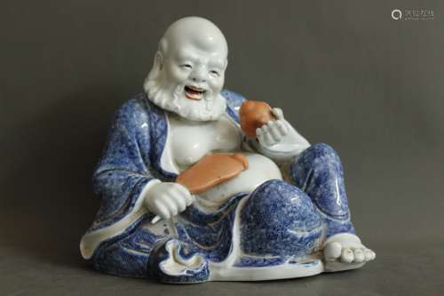 A Chinese Blue and White Porcelain Figure of Lohan