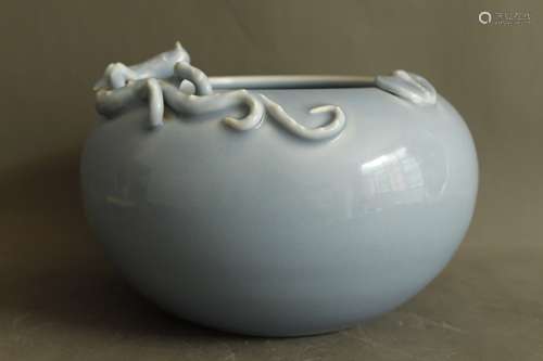 A Chinese Blue Glazed Porcelain Brush Washer