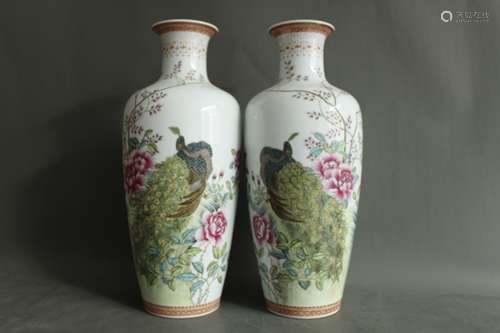 A Pair of Chinese Famille-Rose Porcelain Vases