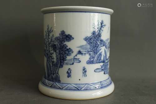 A Chinese Blue and White Porcelain Brush Pot