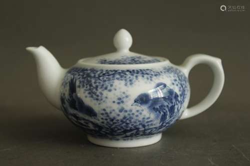 A Chinese Blue and White Porcelain Tea Pot, Wang Bu Mark