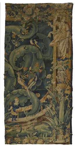 FRAGMENT DE TAPISSERIE FLAMANDE AUX FEUILLES DE CHOUX DU XVIe SIÈCLE