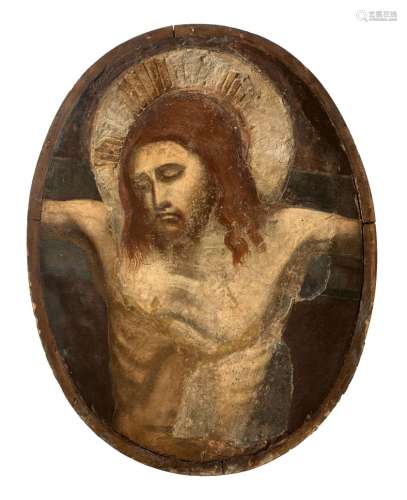 PROBABLEMENT ITALIE, XVIè SIECLE  La Crucifixion Fresque, fragment de forme ovale