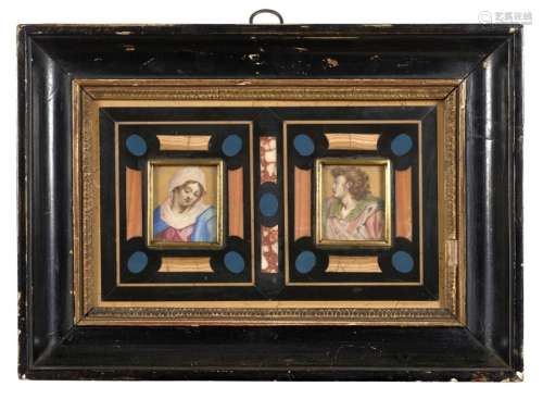 Florence, XVIIe siècle  La Vierge et Saint Jean Deux miniatures sur vélin