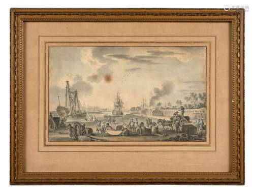 Nicolas-Marie OZANNE Brest, 1728 - Paris, 1811 Vue de la corderie de Rochefort Plume et encre noire, lavis gris et rehauts d aquarel..
