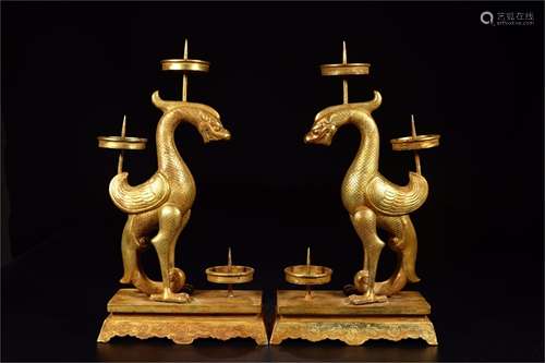 A Pair of Chinese Gilt Bronze Candle Holder