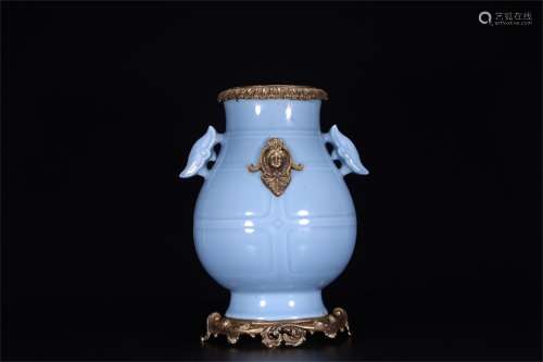 A European Blue Glazed Porcelain Vase