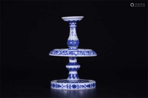 A Chinese Blue and White Porcelain Candle Holder