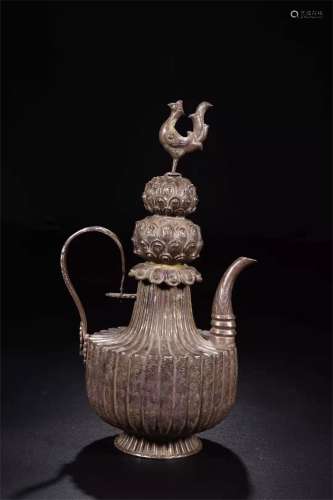 A Chinese Carved Silver Wine Pot