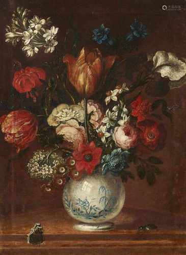 Johann Tobias SonntagStillleben mit Blumen in einer Vase, Schmetterling und KäferÖl auf Leinwand. 48