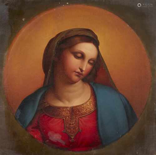 Deutscher Künstler des 19. JahrhundertsMadonna - nach RaphaelÖl auf Leinwand. 61 x 60 cm.