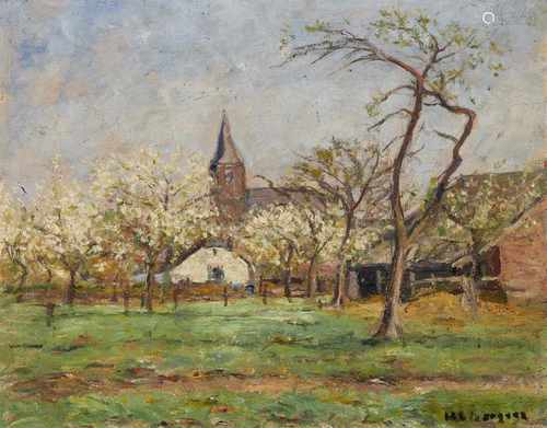 Helmuth LiesegangFrühling in WittlaerÖl auf Sperrholztafel. 27 x 35 cm.Signiert unten rechts: H.