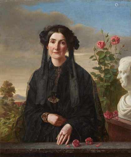 Otto RethelBildnis einer Dame vor einer LandschaftÖl auf Leinwand (doubliert). 94 x 78,5 cm.Signiert