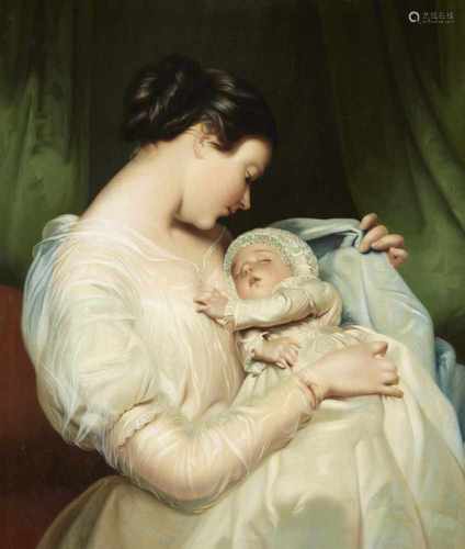 James Sant, zugeschriebenElizabeth Sant, die Frau des Malers, mit Tochter Mary EdithÖl auf Leinwand.