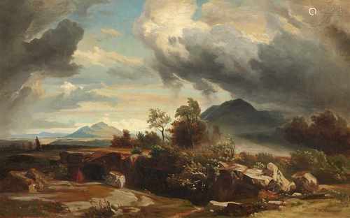 Johann Wilhelm Schirmer, UmkreisHeranziehendes Gewitter in der römischen CampaganaÖl auf Leinwand (