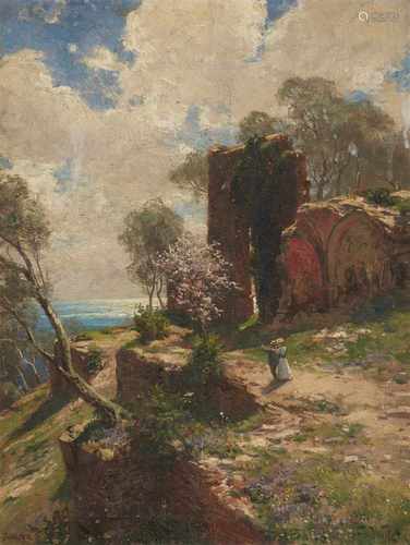 Fritz von WilleSpaziergang an der RivieraÖl auf Leinwand. 50 x 39 cm.Signiert unten rechts: F. v.