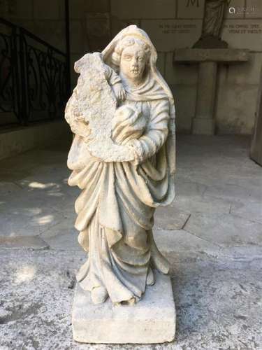 Vierge à l'Enfant en pierre sculptée. 43 x 16 x 13…