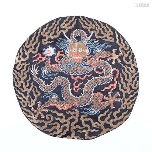 CHINESE SILK BROCADE DRAGON ROUNDEL