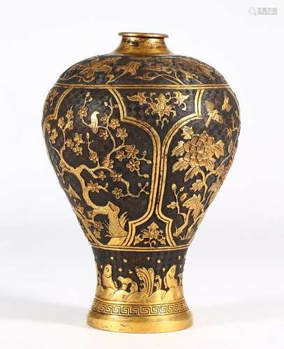 CHINESE PARCEL GILT BRONZE VASE