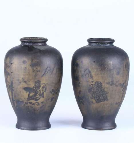 PAIR OF BRONZE VASES