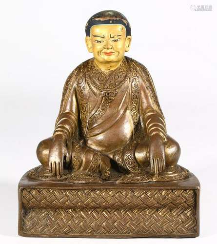 CHINESE GILT BRONZE FIGURE OF GURU