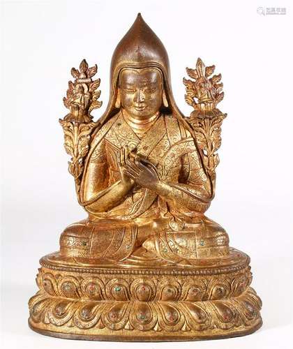 CHINESE GILT BRONZE FIGURE OF  LAMA