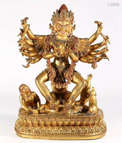 A CHINESE GILT BRONZE FIGURE OF GUARDIAN DAM CHEN