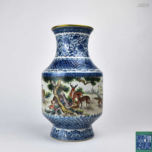 A Chinese Blue and White Famille-Rose Porcelain Vase