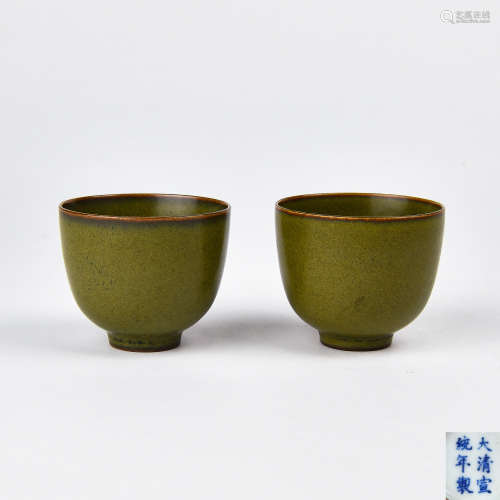 A Pair of Chinese Tea-Dust Glazed Porcelain Cups