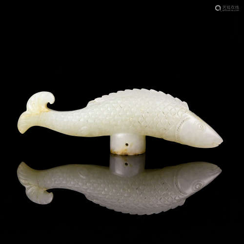A Chinese Carved Jade Fish Stick Hanle